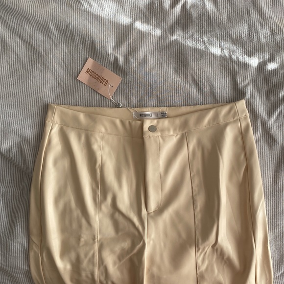Cream Faux Leather Split Hem Trousers - Picture 6 of 15